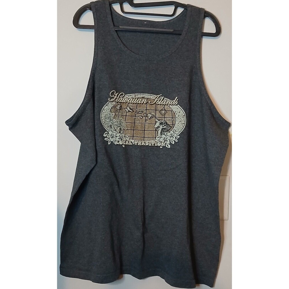 Hawaii Tank Top Mens XL Hawaiian Islands Map Graphic Sleeveless Shirt Gray